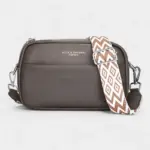 Bolsa de cintura feminina em couro retangular com alça de ombro