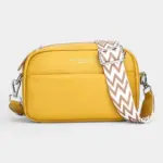Bolsa de cintura feminina em couro retangular com alça de ombro